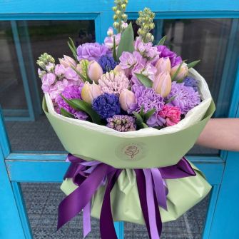 Bouquet "Violet" with hyacinthus and tulips