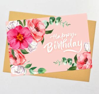 Открытка с конвертом "Happy Birthday" цветы