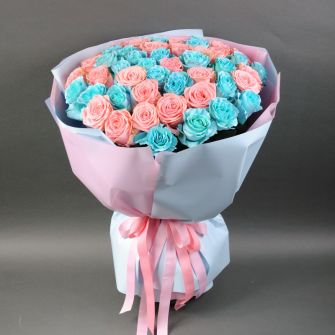 Bouquet 55 roses Baby Blue and Sophia Loren