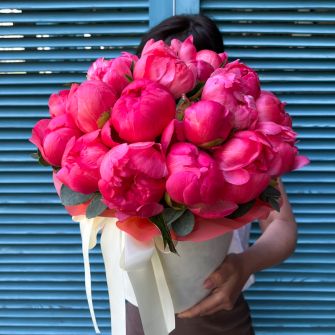 Arrangement with Coral Sunset peonies