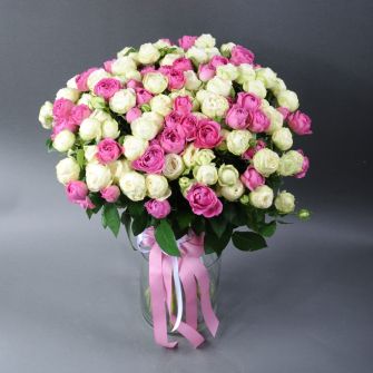 Bouquet of 33 roses spray Snow World and Misty Bubbles