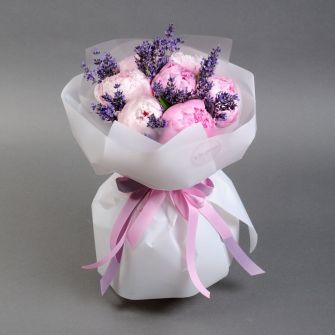Bouquet of peonies and lavender