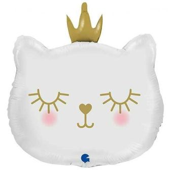 Foil balloon "White cat with a crown"