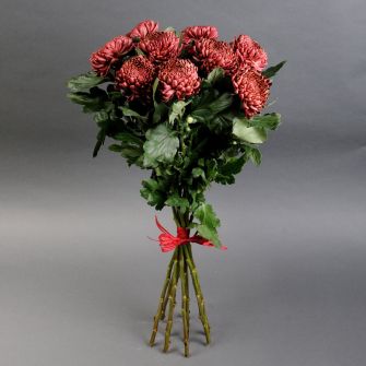 bouquet of chrysanthemums in curlers