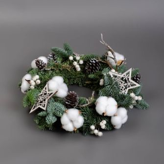 Christmas wreath with cotton