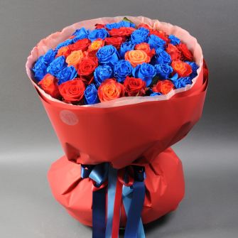 Bouquet of 51 roses, Atomic, Explorer and painted blue