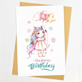 Postcard with envelope "Happy Birthday" unicorn