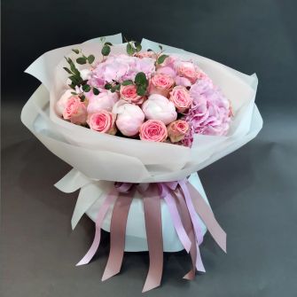 Bouquet of hydrangea and peony pink lagoon