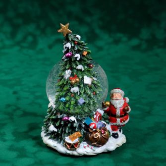 Водяна куля 20см Санта біля ялинки
