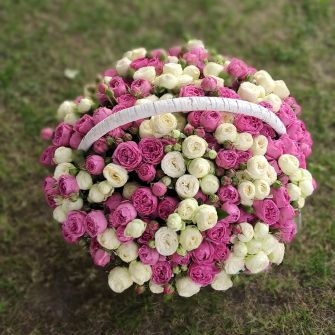 Snow Wold and Misty Bubbles basket of roses