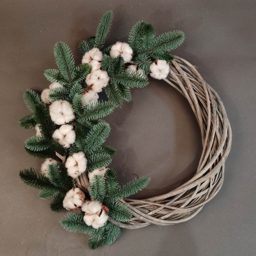 New Year's wreath with cotton
