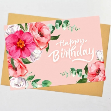Открытка с конвертом Happy Birthday цветы