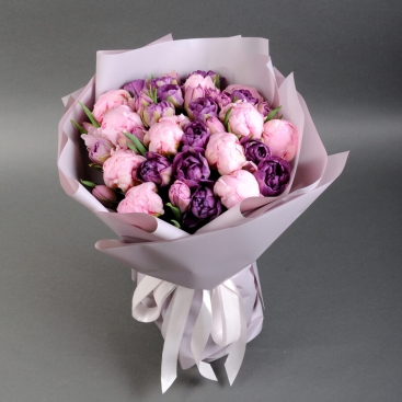 Bouquet of tulips and peonies Plum Garden