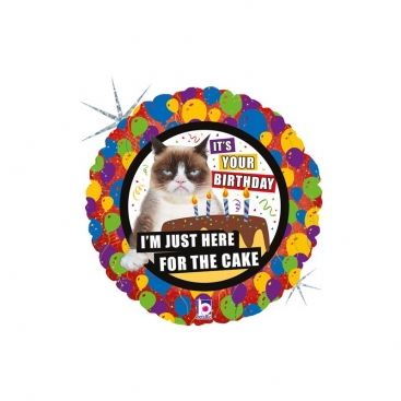 Фольгированный шарик Сердитый кот с тортом на ДР