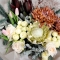 Composition with peony-like roses, chrysanthemums and tulips - Photo 4