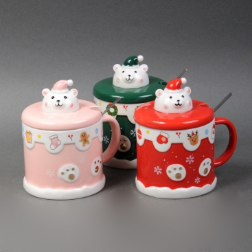 Чашка с крышкой Рождественский медвежонок в асcортименте