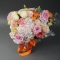 Composition of peony-shaped roses with hydrangeas in a hat box - Photo 3