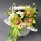 Композиція в кашпо з орхідей, еустом, скімій, діантусів - Фото 2