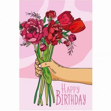 Postcard with peonies Happy Birthday