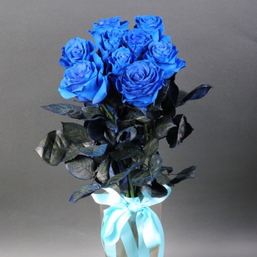 Bouquet of 9 blue roses (dyed)