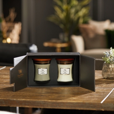 Набір свічок Woodwick Medium Fireside та Linen