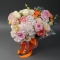 Composition of peony-shaped roses with hydrangeas in a hat box - Photo 2