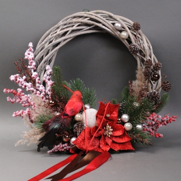 New Year's wreath with a red bird